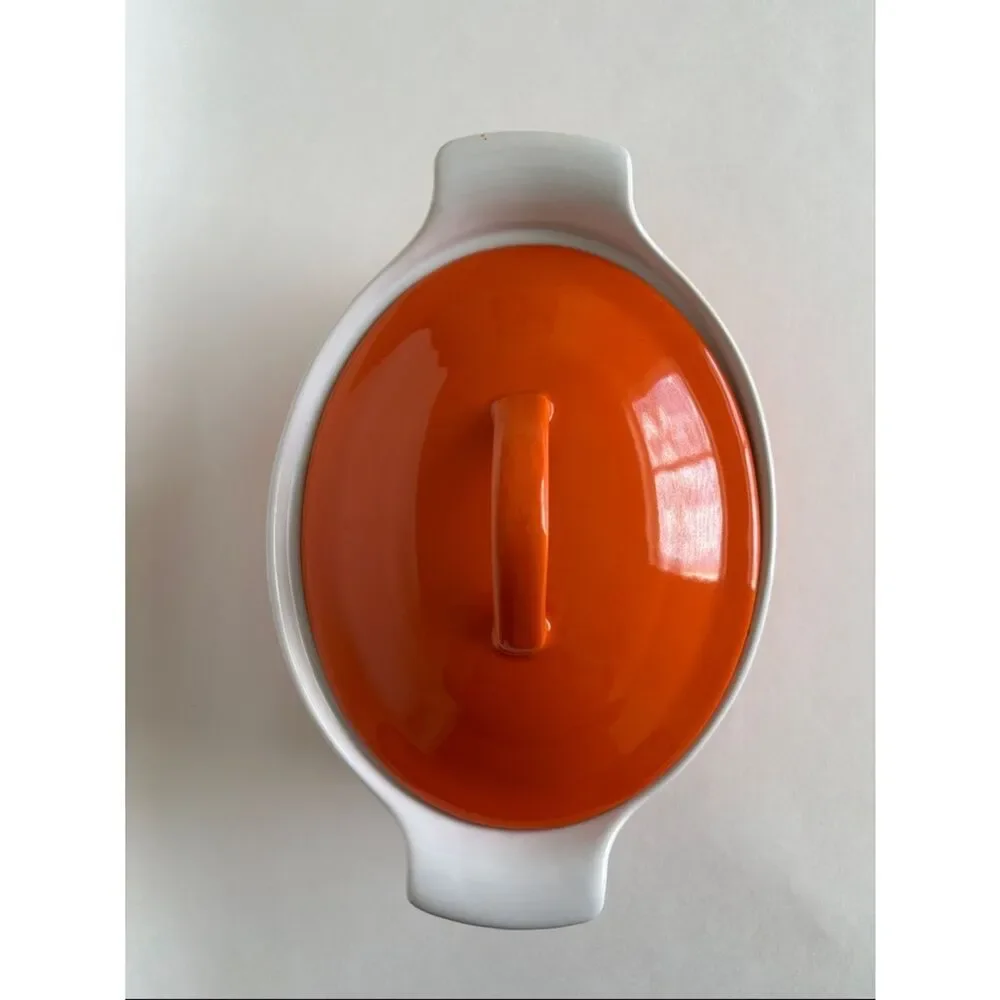 Berndes Germany Ceramic Oval Orange Casserole Dish With Lid